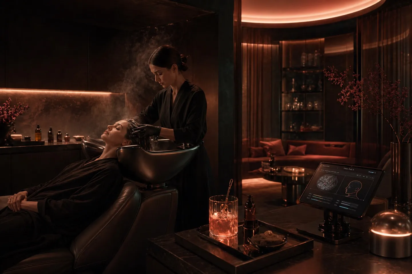 Hair-spa ритуал с мягким паром и уходом в пространстве Lumen Lab