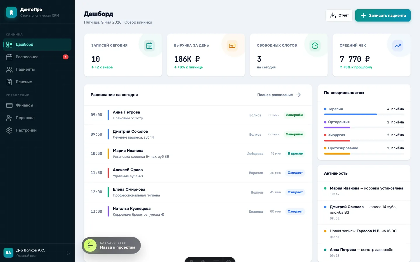 dentopro CRM для стоматологии desktop