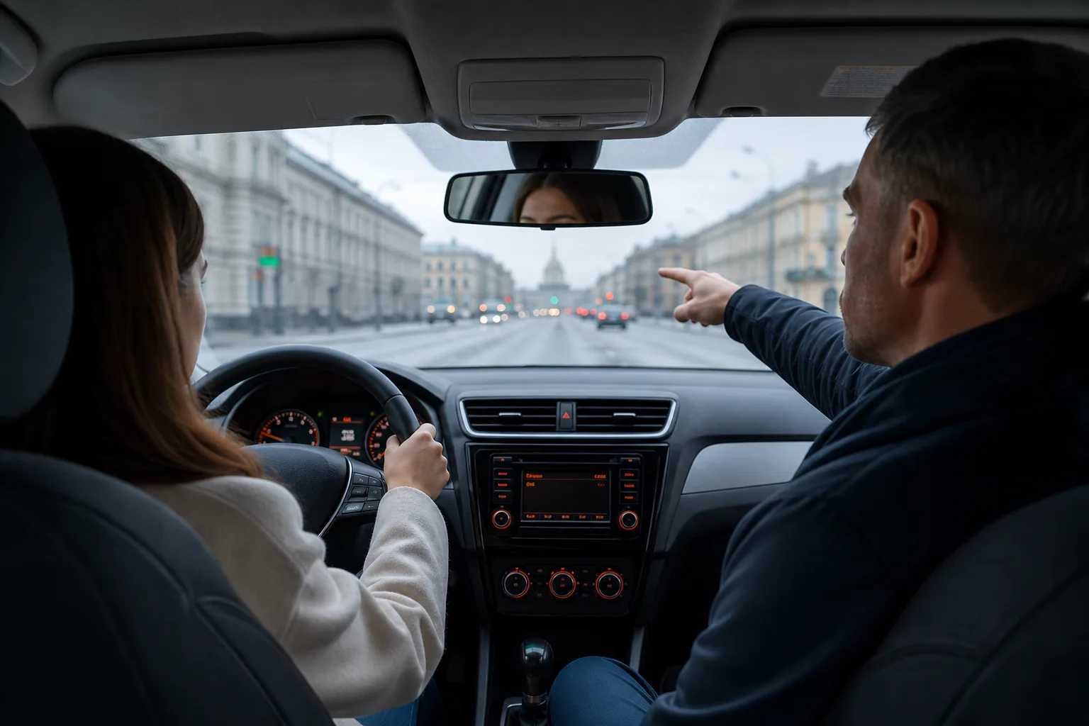 Практическое занятие по вождению с инструктором в салоне автомобиля